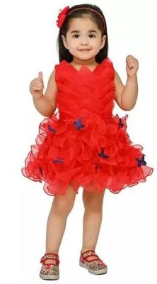 RG Collection Baby Girls Midi/Knee Length Festive/Wedding Dress(Red, Sleeveless)