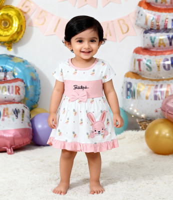 Ruyam Baby Girls Midi/Knee Length Casual Dress(Pink, Short Sleeve)