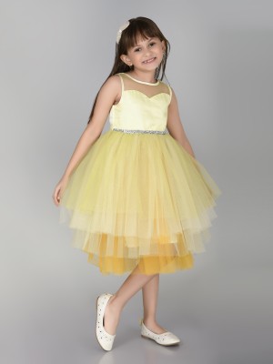 Toy Balloon Kids Girls Below Knee Party Dress(Yellow, Sleeveless)