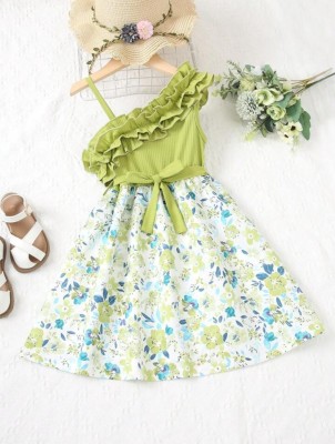 shopivatestore Baby Girls Midi/Knee Length Festive/Wedding Dress(Light Green, Fashion Sleeve)