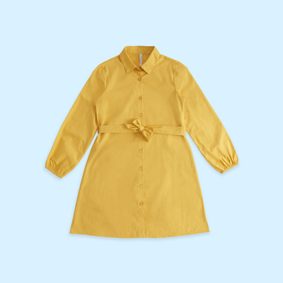 Pantaloons Junior Girls Midi/Knee Length Casual Dress(Yellow, Full Sleeve)