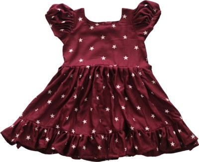 Kiddie Choice Indi Baby Girls Midi/Knee Length Casual Dress(Maroon, Short Sleeve)