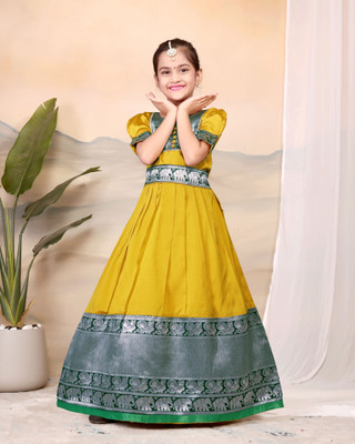 JH JAHEE Baby Girls Maxi/Full Length Casual Dress(Yellow, Short Sleeve)