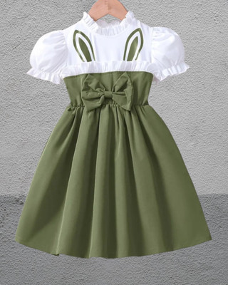 sadiya kolkata Girls Midi/Knee Length Party Dress(White, Half Sleeve)