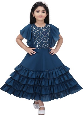 Senorita Fashion Girls Calf Length Party Dress(Dark Blue, Fashion Sleeve)