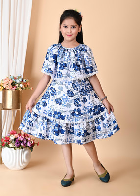 ARHAN FASHIONZ Indi Girls Below Knee Festive/Wedding Dress(Purple, Half Sleeve)