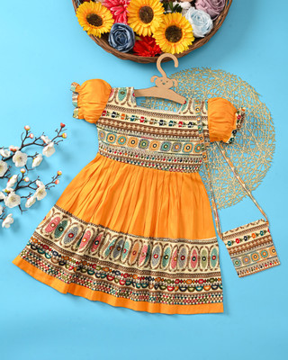 KGN FASHION Baby Girls Midi/Knee Length Festive/Wedding Dress(Yellow, Cap Sleeve)
