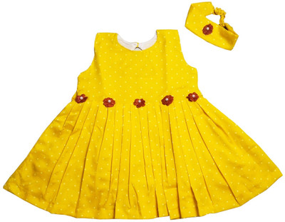 harshvardhanmart Indi Baby Girls Midi/Knee Length Casual Dress(Yellow, Sleeveless)