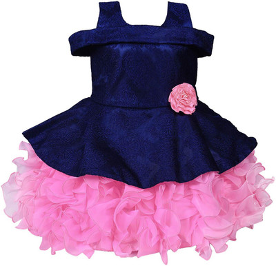Wishkaro Girls Midi/Knee Length Party Dress(Blue, Sleeveless)