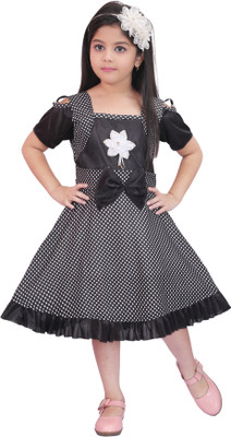 STYLED FASHION Girls Below Knee Party Dress(Black, Short Sleeve)