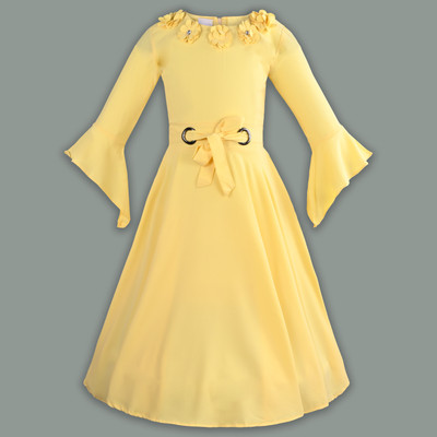 Silver Kraft Girls Midi/Knee Length Casual Dress(Yellow, Full Sleeve)