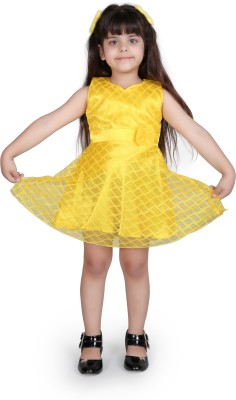 Pari Fashion Indi Girls Midi/Knee Length Festive/Wedding Dress(Yellow, Sleeveless)