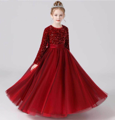 VAANI ENTERPRISE Indi Girls Maxi/Full Length Party Dress(Red, Full Sleeve)