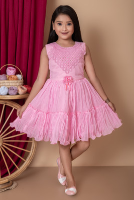 8 N STYLE Indi Girls Midi/Knee Length Festive/Wedding Dress(Pink, Sleeveless)