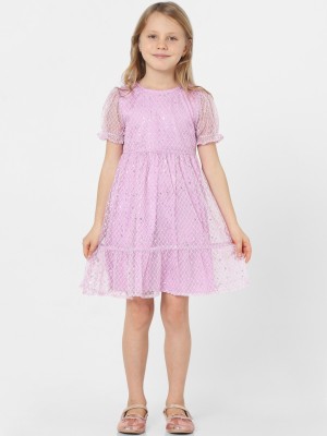 Kids Only Girls Midi/Knee Length Festive/Wedding Dress(Purple, Half Sleeve)