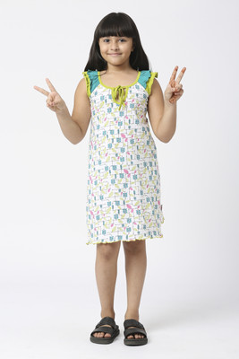 SINI MINI Girls Midi/Knee Length Casual Dress(Light Green, Sleeveless)