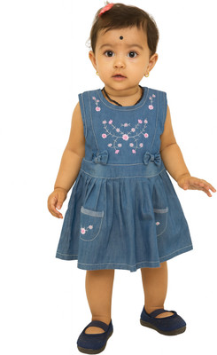 FFION Baby Girls Calf Length Casual Dress(Blue, Sleeveless)