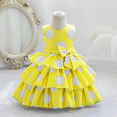 FIERTE Girls Midi/Knee Length Party Dress(Yellow, Sleeveless)