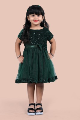 Sparshtexfab Indi Girls Midi/Knee Length Festive/Wedding Dress(Green, Half Sleeve)