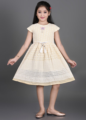 FANTABULASTIC Indi Girls Below Knee Festive/Wedding Dress(Yellow, Short Sleeve)