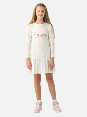 JUNIORS by Babyshop Girls Above Knee Casual Dress(White, Full Sleeve)