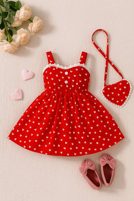 Elegant Attire Girls Midi/Knee Length Casual Dress(Red, Sleeveless)