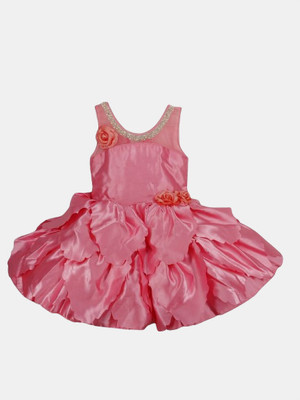 Bhakuni Girls Midi/Knee Length Casual Dress(Pink, Sleeveless)