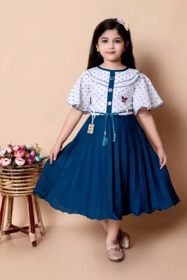 SK JJ DRESSES Girls Below Knee Festive/Wedding Dress(Blue, Half Sleeve)