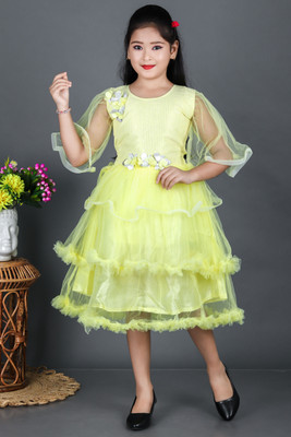 MH fashion Girls Midi/Knee Length Party Dress(Pink, 3/4 Sleeve)