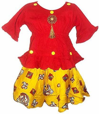 Sri Durga Collection Baby Girls Midi/Knee Length Festive/Wedding Dress(Red, 3/4 Sleeve)