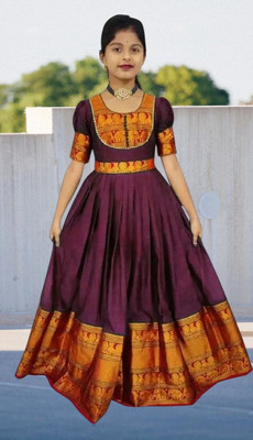 supalee tex Girls Maxi/Full Length Casual Dress(Purple, Half Sleeve)