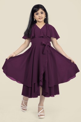 Mirrow Trade Girls Midi/Knee Length Casual Dress(Maroon, Short Sleeve)