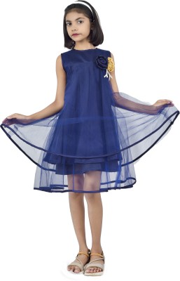 MUMMASCHOICE Indi Girls Midi/Knee Length Festive/Wedding Dress(Blue, Sleeveless)