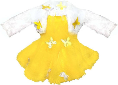 apna collection Girls Midi/Knee Length Festive/Wedding Dress(Yellow, Full Sleeve)