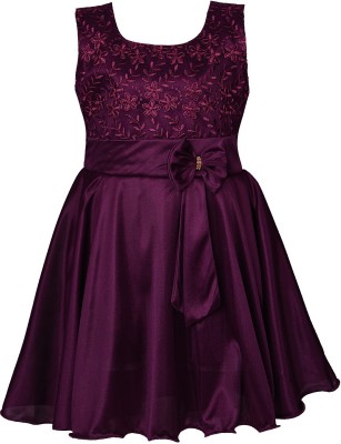 Wishkaro Girls Midi/Knee Length Party Dress(Purple, Sleeveless)