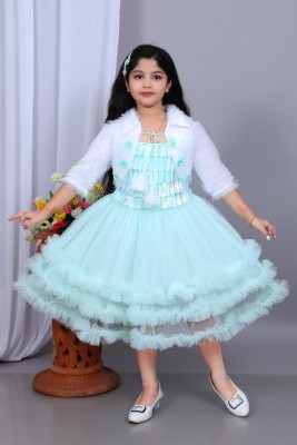 JhilikGarments Girls Below Knee Party Dress(Green, 3/4 Sleeve)