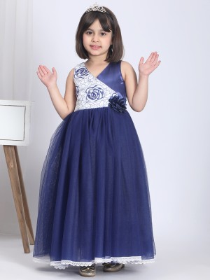 Toy Balloon Kids Girls Maxi/Full Length Party Dress(Dark Blue, Sleeveless)