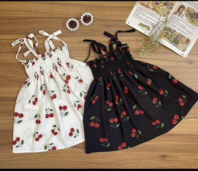 AK DRESSES Indi Baby Girls Above Knee Casual Dress(Black, White, Noodle strap)