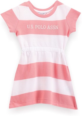 U.S. POLO ASSN. Girls Midi/Knee Length Casual Dress(Pink, Short Sleeve)