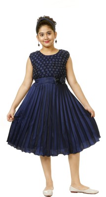 ZOOBA Girls Midi/Knee Length Party Dress(Blue, Sleeveless)