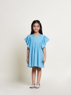 the tribe kids Indi Girls Midi/Knee Length Casual Dress(Blue, Fashion Sleeve)