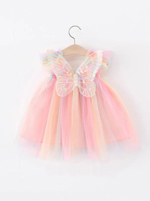 Yk Girls Above Knee Casual Dress(Pink, Sleeveless)