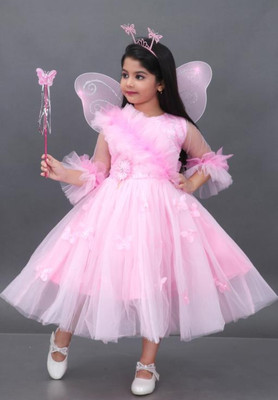 M Mahir Girls Below Knee Party Dress(Pink, Sleeveless)