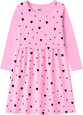 MINI MYN Girls Midi/Knee Length Casual Dress(Multicolor, Full Sleeve)