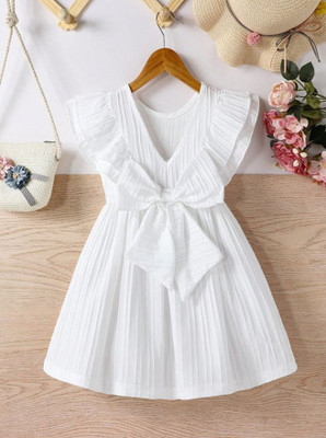 TIOR Girls Midi/Knee Length Festive/Wedding Dress(White, Fashion Sleeve)