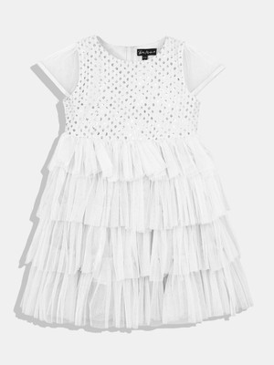 Bella Moda Girls Midi/Knee Length Party Dress(White, Cap Sleeve)