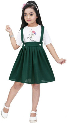 LINK KWALITY Girls Midi/Knee Length Casual Dress(Green, Short Sleeve)