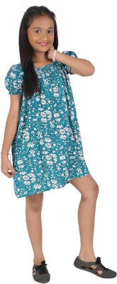 YOUNG BIRDS Girls Above Knee Casual Dress(Blue, Half Sleeve)