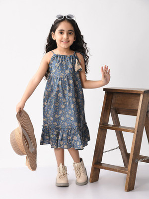 Sangria Girls Calf Length Casual Dress(Blue, Sleeveless)