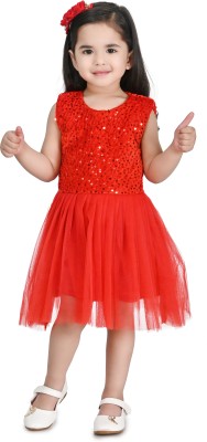 MARUF DRESSES Baby Girls Below Knee Casual Dress(Red, Sleeveless)